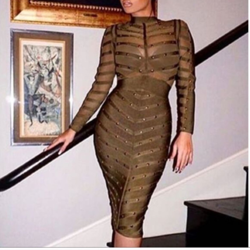 Sculpted Olive Midi Bodycon Dress
